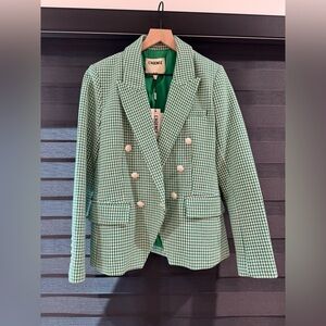 L'AGENCE Grass Green/white Kenzie double breasted blazer
